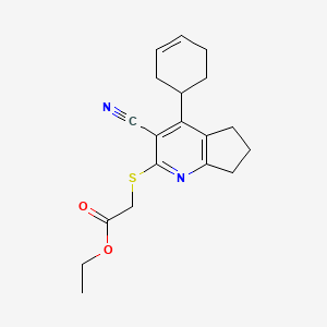 molecular formula C19H22N2O2S B2925759 ETHYL 2-{[3-CYANO-4-(CYCLOHEX-3-EN-1-YL)-5H,6H,7H-CYCLOPENTA[B]PYRIDIN-2-YL]SULFANYL}ACETATE CAS No. 337500-97-7
