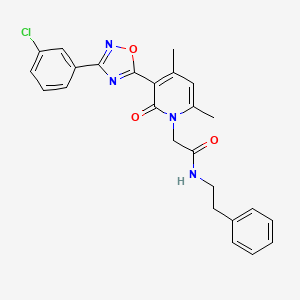 molecular formula C25H23ClN4O3 B2925776 2-{3-[3-(3-chlorophenyl)-1,2,4-oxadiazol-5-yl]-4,6-dimethyl-2-oxo-1,2-dihydropyridin-1-yl}-N-(2-phenylethyl)acetamide CAS No. 946213-40-7