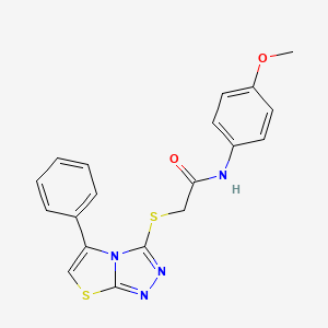 molecular formula C19H16N4O2S2 B2925827 N-(4-METHOXYPHENYL)-2-({5-PHENYL-[1,2,4]TRIAZOLO[3,4-B][1,3]THIAZOL-3-YL}SULFANYL)ACETAMIDE CAS No. 671199-51-2