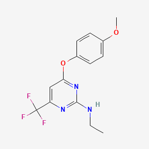 molecular formula C14H14F3N3O2 B2925881 N-ethyl-4-(4-methoxyphenoxy)-6-(trifluoromethyl)pyrimidin-2-amine CAS No. 339010-95-6