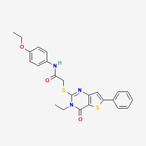 molecular formula C24H23N3O3S2 B2925906 N-(4-ethoxyphenyl)-2-({3-ethyl-4-oxo-6-phenyl-3H,4H-thieno[3,2-d]pyrimidin-2-yl}sulfanyl)acetamide CAS No. 1189955-19-8