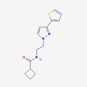 molecular formula C14H17N3OS B2925986 N-(2-(3-(thiophen-2-yl)-1H-pyrazol-1-yl)ethyl)cyclobutanecarboxamide CAS No. 1448054-01-0