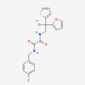 molecular formula C19H17FN2O4S B2925995 N1-(4-fluorobenzyl)-N2-(2-(furan-2-yl)-2-hydroxy-2-(thiophen-2-yl)ethyl)oxalamide CAS No. 1903167-00-9