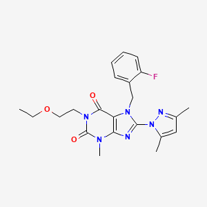 molecular formula C22H25FN6O3 B2926041 8-(3,5-dimethyl-1H-pyrazol-1-yl)-1-(2-ethoxyethyl)-7-(2-fluorobenzyl)-3-methyl-1H-purine-2,6(3H,7H)-dione CAS No. 1013969-84-0