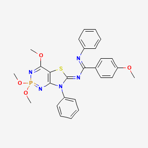 (E)-4-methoxy-N'-phenyl-N-[(6Z)-2,2,4-trimethoxy-7-phenyl-6H,7H-2lambda5-[1,3]thiazolo[4,5-d][1,3,2]diazaphosphinin-6-ylidene]benzene-1-carboximidamide