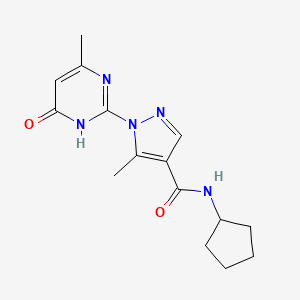 molecular formula C15H19N5O2 B2926082 N-cyclopentyl-5-methyl-1-(4-methyl-6-oxo-1,6-dihydropyrimidin-2-yl)-1H-pyrazole-4-carboxamide CAS No. 1172719-89-9