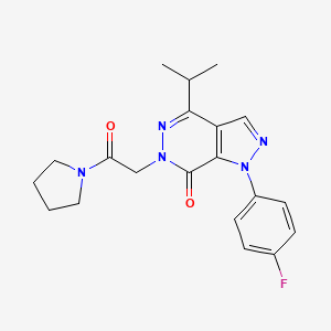 molecular formula C20H22FN5O2 B2926126 1-(4-fluorophenyl)-4-isopropyl-6-(2-oxo-2-(pyrrolidin-1-yl)ethyl)-1H-pyrazolo[3,4-d]pyridazin-7(6H)-one CAS No. 946332-21-4