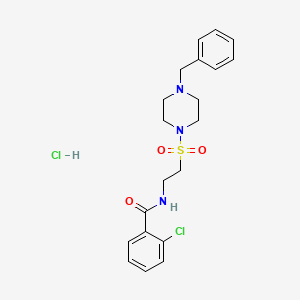 molecular formula C20H25Cl2N3O3S B2926142 N-(2-((4-benzylpiperazin-1-yl)sulfonyl)ethyl)-2-chlorobenzamide hydrochloride CAS No. 1189653-29-9