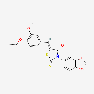 molecular formula C20H17NO5S2 B2926149 (Z)-3-(benzo[d][1,3]dioxol-5-yl)-5-(4-ethoxy-3-methoxybenzylidene)-2-thioxothiazolidin-4-one CAS No. 641997-25-3