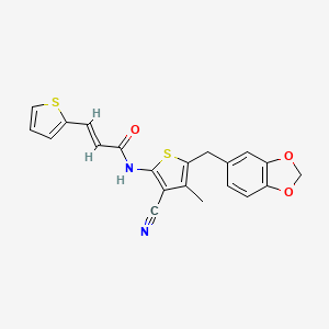 molecular formula C21H16N2O3S2 B2926155 (E)-N-(5-(苯并[d][1,3]二氧杂环-5-基甲基)-3-氰基-4-甲硫代噻吩-2-基)-3-(噻吩-2-基)丙烯酰胺 CAS No. 476368-08-8