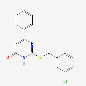 molecular formula C17H13ClN2OS B2926159 2-((3-chlorobenzyl)thio)-6-phenylpyrimidin-4(3H)-one CAS No. 922629-69-4