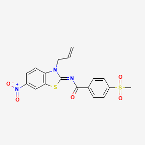 molecular formula C18H15N3O5S2 B2926167 (Z)-N-(3-烯丙基-6-硝基苯并[d]噻唑-2(3H)-亚甲基)-4-(甲磺酰基)苯甲酰胺 CAS No. 896358-88-6