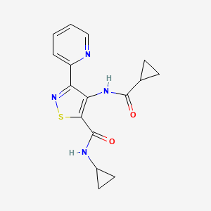 molecular formula C16H16N4O2S B2926171 N-cyclopropyl-4-[(cyclopropylcarbonyl)amino]-3-pyridin-2-ylisothiazole-5-carboxamide CAS No. 1251706-98-5