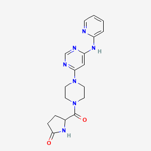 molecular formula C18H21N7O2 B2926174 5-(4-(6-(吡啶-2-基氨基)嘧啶-4-基)哌嗪-1-羰基)吡咯烷-2-酮 CAS No. 1428347-34-5