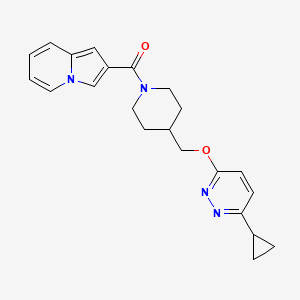 molecular formula C22H24N4O2 B2926207 [4-[(6-Cyclopropylpyridazin-3-yl)oxymethyl]piperidin-1-yl]-indolizin-2-ylmethanone CAS No. 2380034-77-3