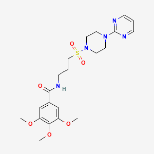 molecular formula C21H29N5O6S B2926209 3,4,5-trimethoxy-N-(3-((4-(pyrimidin-2-yl)piperazin-1-yl)sulfonyl)propyl)benzamide CAS No. 1021221-45-3