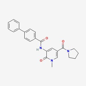 molecular formula C24H23N3O3 B2926232 N-(1-methyl-2-oxo-5-(pyrrolidine-1-carbonyl)-1,2-dihydropyridin-3-yl)-[1,1'-biphenyl]-4-carboxamide CAS No. 1207036-68-7