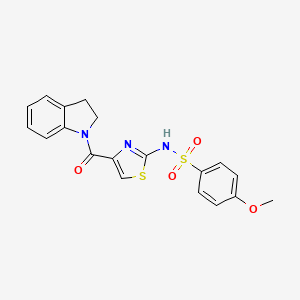 molecular formula C19H17N3O4S2 B2926238 N-(4-(indoline-1-carbonyl)thiazol-2-yl)-4-methoxybenzenesulfonamide CAS No. 1021065-83-7