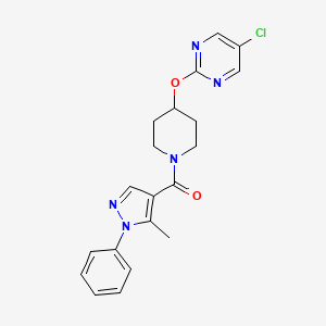 molecular formula C20H20ClN5O2 B2926256 5-chloro-2-{[1-(5-methyl-1-phenyl-1H-pyrazole-4-carbonyl)piperidin-4-yl]oxy}pyrimidine CAS No. 2415552-92-8