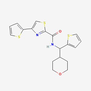molecular formula C18H18N2O2S3 B2926265 N-[(oxan-4-yl)(thiophen-2-yl)methyl]-4-(thiophen-2-yl)-1,3-thiazole-2-carboxamide CAS No. 2097872-28-9