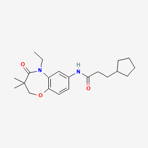 molecular formula C21H30N2O3 B2926292 3-cyclopentyl-N-(5-ethyl-3,3-dimethyl-4-oxo-2,3,4,5-tetrahydrobenzo[b][1,4]oxazepin-7-yl)propanamide CAS No. 921587-24-8