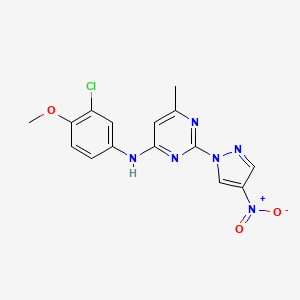 molecular formula C15H13ClN6O3 B2926299 N-(3-chloro-4-methoxyphenyl)-6-methyl-2-(4-nitro-1H-pyrazol-1-yl)pyrimidin-4-amine CAS No. 1002214-67-6