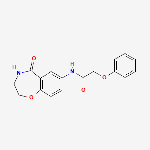 molecular formula C18H18N2O4 B2926304 N-(5-oxo-2,3,4,5-tetrahydrobenzo[f][1,4]oxazepin-7-yl)-2-(o-tolyloxy)acetamide CAS No. 922078-87-3
