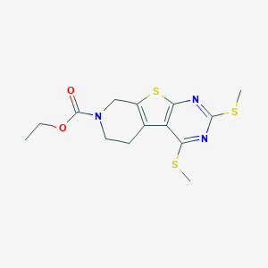 molecular formula C14H17N3O2S3 B292641 ethyl 3,5-bis(methylsulfanyl)-8-thia-4,6,11-triazatricyclo[7.4.0.02,7]trideca-1(9),2(7),3,5-tetraene-11-carboxylate 