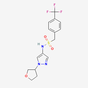 molecular formula C15H16F3N3O3S B2926461 N-(1-(tetrahydrofuran-3-yl)-1H-pyrazol-4-yl)-1-(4-(trifluoromethyl)phenyl)methanesulfonamide CAS No. 1797865-90-7
