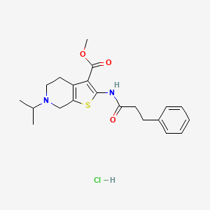 molecular formula C21H27ClN2O3S B2926523 Methyl 6-isopropyl-2-(3-phenylpropanamido)-4,5,6,7-tetrahydrothieno[2,3-c]pyridine-3-carboxylate hydrochloride CAS No. 1330613-10-9