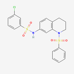 molecular formula C21H19ClN2O4S2 B2926535 N-[1-(benzenesulfonyl)-1,2,3,4-tetrahydroquinolin-7-yl]-3-chlorobenzene-1-sulfonamide CAS No. 951572-83-1