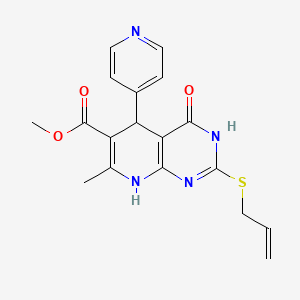 molecular formula C18H18N4O3S B2926541 methyl 7-methyl-4-oxo-2-(prop-2-en-1-ylsulfanyl)-5-(pyridin-4-yl)-3H,4H,5H,8H-pyrido[2,3-d]pyrimidine-6-carboxylate CAS No. 876866-32-9