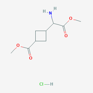 molecular formula C9H16ClNO4 B2926554 methyl 3-(1-amino-2-methoxy-2-oxoethyl)cyclobutane-1-carboxylate hydrochloride CAS No. 2344679-58-7