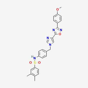 molecular formula C27H25N5O4S B2926617 N-[4-({4-[3-(4-methoxyphenyl)-1,2,4-oxadiazol-5-yl]-1H-imidazol-1-yl}methyl)phenyl]-3,4-dimethylbenzene-1-sulfonamide CAS No. 1111036-89-5