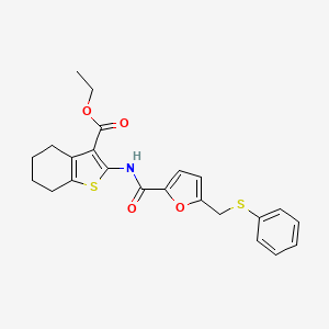 molecular formula C23H23NO4S2 B2926718 Ethyl 2-(5-((phenylthio)methyl)furan-2-carboxamido)-4,5,6,7-tetrahydrobenzo[b]thiophene-3-carboxylate CAS No. 868154-40-9