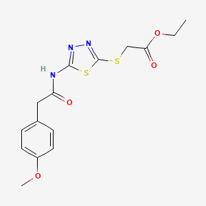 molecular formula C15H17N3O4S2 B2926738 Ethyl 2-((5-(2-(4-methoxyphenyl)acetamido)-1,3,4-thiadiazol-2-yl)thio)acetate CAS No. 392317-85-0