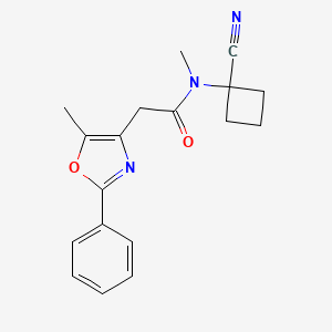 molecular formula C18H19N3O2 B2926761 N-(1-cyanocyclobutyl)-N-methyl-2-(5-methyl-2-phenyl-1,3-oxazol-4-yl)acetamide CAS No. 1258722-29-0