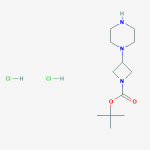 molecular formula C12H24ClN3O2 B2926863 tert-Butyl 3-(piperazin-1-yl)azetidine-1-carboxylate dihydrochloride CAS No. 2061980-49-0