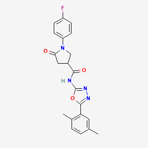 molecular formula C21H19FN4O3 B2926881 N-[5-(2,5-dimethylphenyl)-1,3,4-oxadiazol-2-yl]-1-(4-fluorophenyl)-5-oxopyrrolidine-3-carboxamide CAS No. 1170795-67-1