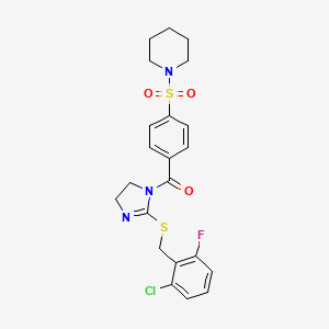 (2-((2-chloro-6-fluorobenzyl)thio)-4,5-dihydro-1H-imidazol-1-yl)(4-(piperidin-1-ylsulfonyl)phenyl)methanone