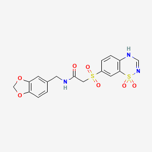 molecular formula C17H15N3O7S2 B2926944 N-(1,3-benzodioxol-5-ylmethyl)-2-[(1,1-dioxido-4H-1,2,4-benzothiadiazin-7-yl)sulfonyl]acetamide CAS No. 946269-44-9