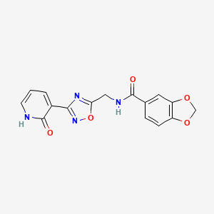 molecular formula C16H12N4O5 B2926945 N-((3-(2-oxo-1,2-dihydropyridin-3-yl)-1,2,4-oxadiazol-5-yl)methyl)benzo[d][1,3]dioxole-5-carboxamide CAS No. 2034408-99-4