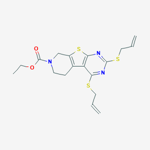molecular formula C18H21N3O2S3 B292709 ethyl 3,5-bis(prop-2-enylsulfanyl)-8-thia-4,6,11-triazatricyclo[7.4.0.02,7]trideca-1(9),2(7),3,5-tetraene-11-carboxylate 