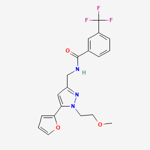 molecular formula C19H18F3N3O3 B2927122 N-((5-(furan-2-yl)-1-(2-methoxyethyl)-1H-pyrazol-3-yl)methyl)-3-(trifluoromethyl)benzamide CAS No. 1421443-62-0
