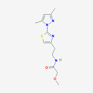 molecular formula C13H18N4O2S B2927127 N-(2-(2-(3,5-dimethyl-1H-pyrazol-1-yl)thiazol-4-yl)ethyl)-2-methoxyacetamide CAS No. 1421456-20-3