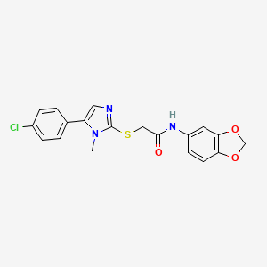 molecular formula C19H16ClN3O3S B2927133 N-(2H-1,3-benzodioxol-5-yl)-2-{[5-(4-chlorophenyl)-1-methyl-1H-imidazol-2-yl]sulfanyl}acetamide CAS No. 834888-26-5