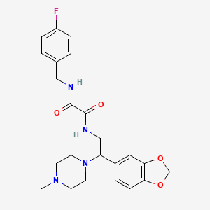 molecular formula C23H27FN4O4 B2927146 N-[2-(2H-1,3-benzodioxol-5-yl)-2-(4-methylpiperazin-1-yl)ethyl]-N'-[(4-fluorophenyl)methyl]ethanediamide CAS No. 896337-22-7