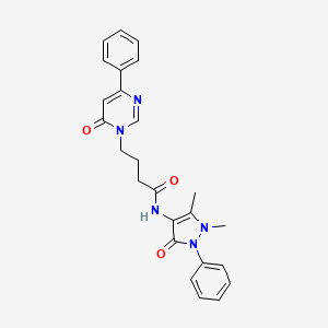 molecular formula C25H25N5O3 B2927247 N-(1,5-dimethyl-3-oxo-2-phenyl-2,3-dihydro-1H-pyrazol-4-yl)-4-(6-oxo-4-phenyl-1,6-dihydropyrimidin-1-yl)butanamide CAS No. 1226440-72-7
