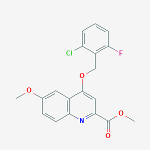 molecular formula C19H15ClFNO4 B2927336 Methyl 4-[(2-chloro-6-fluorophenyl)methoxy]-6-methoxyquinoline-2-carboxylate CAS No. 1358412-53-9