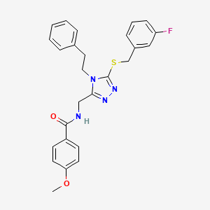 molecular formula C26H25FN4O2S B2927342 N-((5-((3-fluorobenzyl)thio)-4-phenethyl-4H-1,2,4-triazol-3-yl)methyl)-4-methoxybenzamide CAS No. 476447-91-3